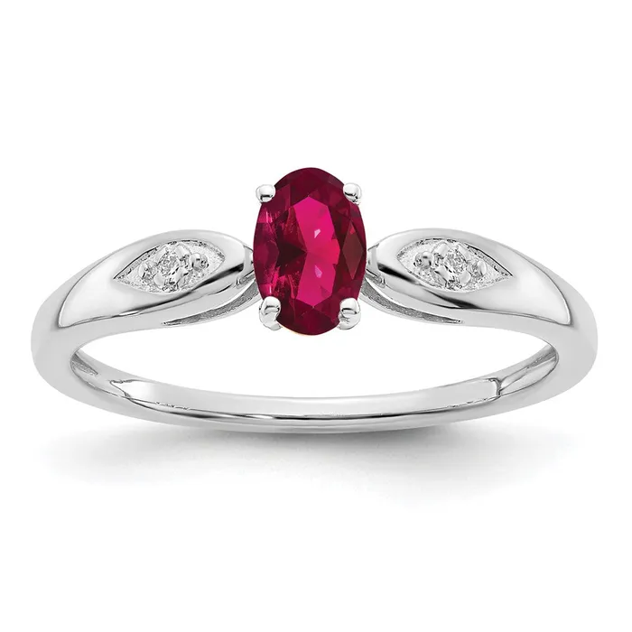 Rings Goldia Solid 14k White Gold Simulated Ruby and CZ Ring