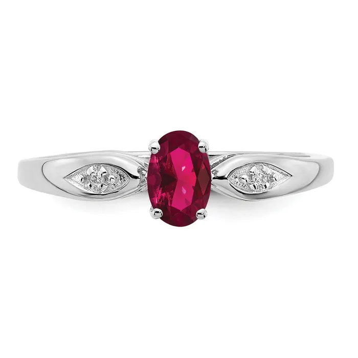 Rings Goldia Solid 14k White Gold Simulated Ruby and CZ Ring