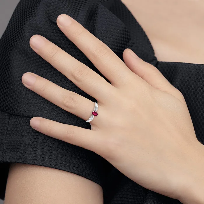 Rings Goldia Solid 14k White Gold Simulated Ruby and CZ Ring