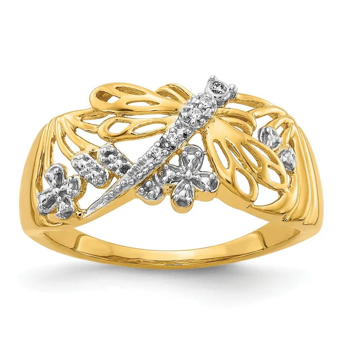 Rings Goldia Solid 14k Yellow Gold Rhodium Simulated CZ Dragonfly Ring