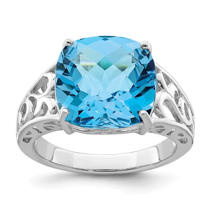Rings Goldia Sterling Silver Rhodium CheckerCut Blue Topaz Gemstone Birthstone Ring Fine Jewelry Gift for Her