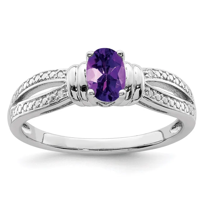 Rings Goldia Sterling Silver Rhodiumplated Amethyst Diamond Ring