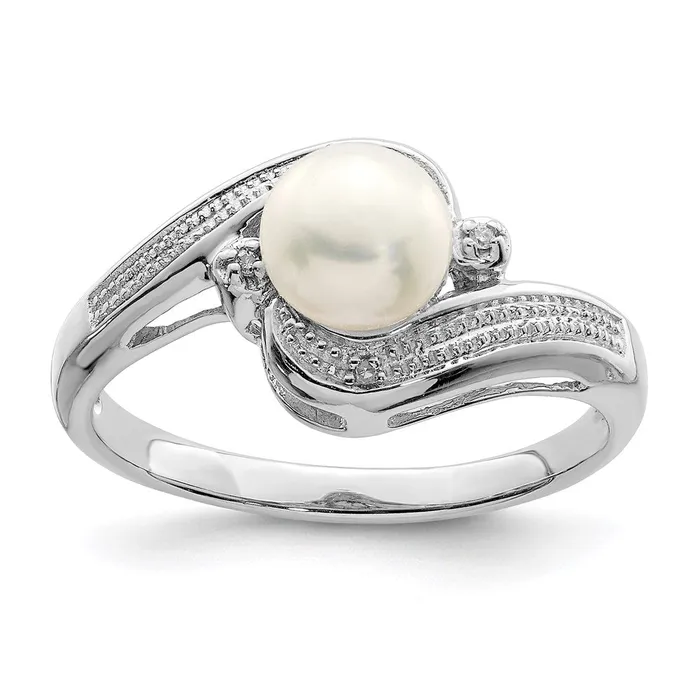 Rings Goldia Sterling Silver Rhodium Plated Diamond and FW Cultured Pearl Ring