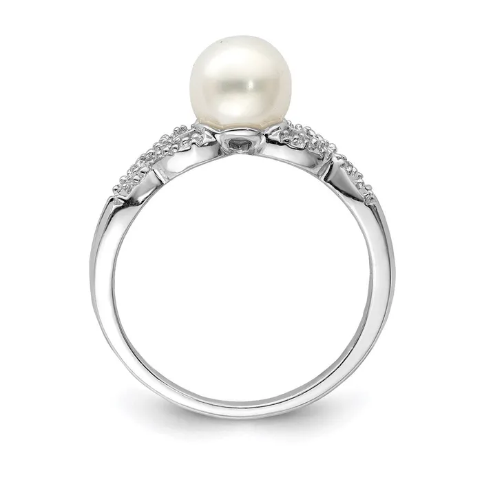 Rings Goldia Sterling Silver Rhodium Plated Diamond and FW Cultured Pearl Ring