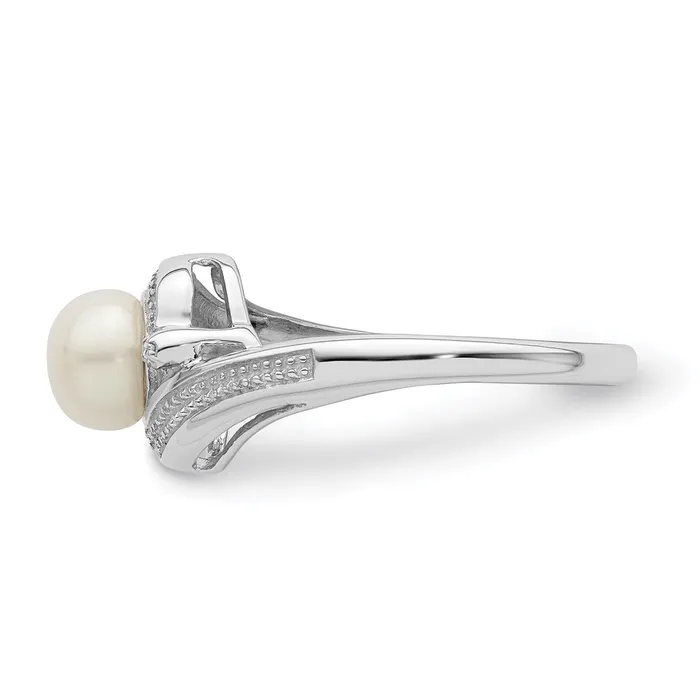 Rings Goldia Sterling Silver Rhodium Plated Diamond and FW Cultured Pearl Ring
