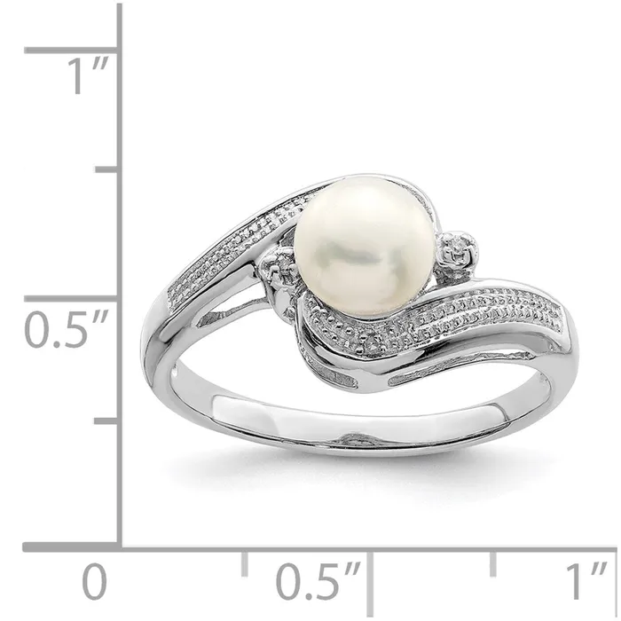 Rings Goldia Sterling Silver Rhodium Plated Diamond and FW Cultured Pearl Ring