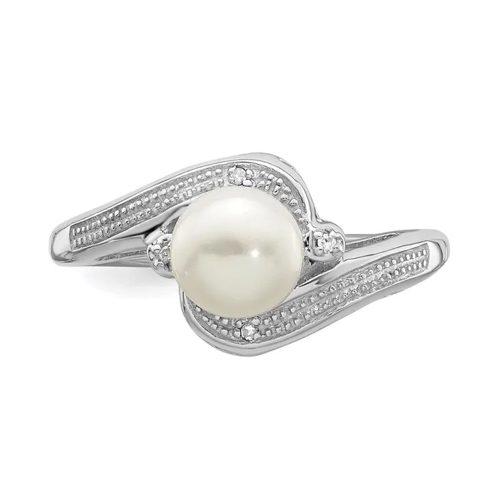 Rings Goldia Sterling Silver Rhodium Plated Diamond and FW Cultured Pearl Ring