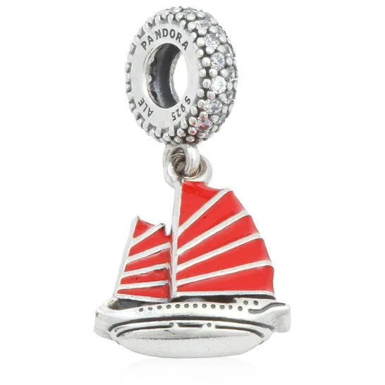 Rings JMS always Original Pandora Red Sterling Silver Chinese Junk Dangle Charm Rings JMS always Original Pandora Red Sterling Silver Chinese Junk Dangle Charm