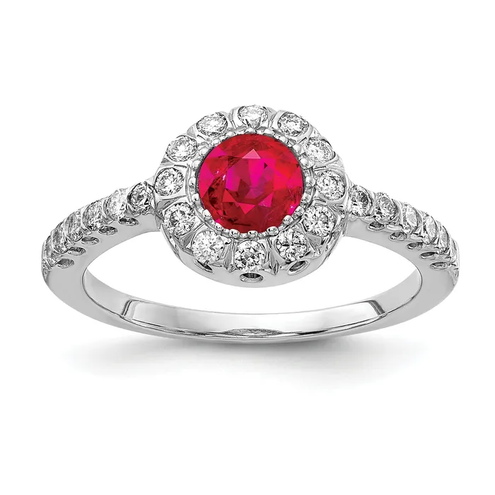 Rings Solid 14k White Gold 5mm Simulated Ruby AAA CZ Ring Goldia
