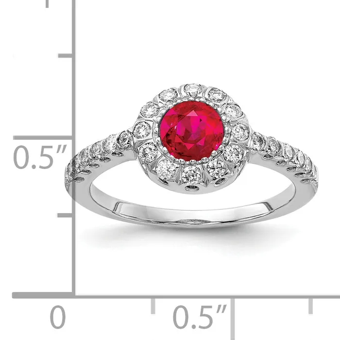 Rings Solid 14k White Gold 5mm Simulated Ruby AAA CZ Ring Goldia
