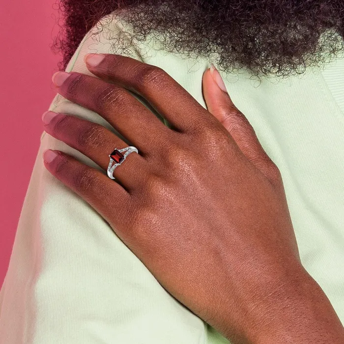 Rings Solid 14k White Gold Simulated Emerald Simulatedcut Garnet and CZ Ring Goldia