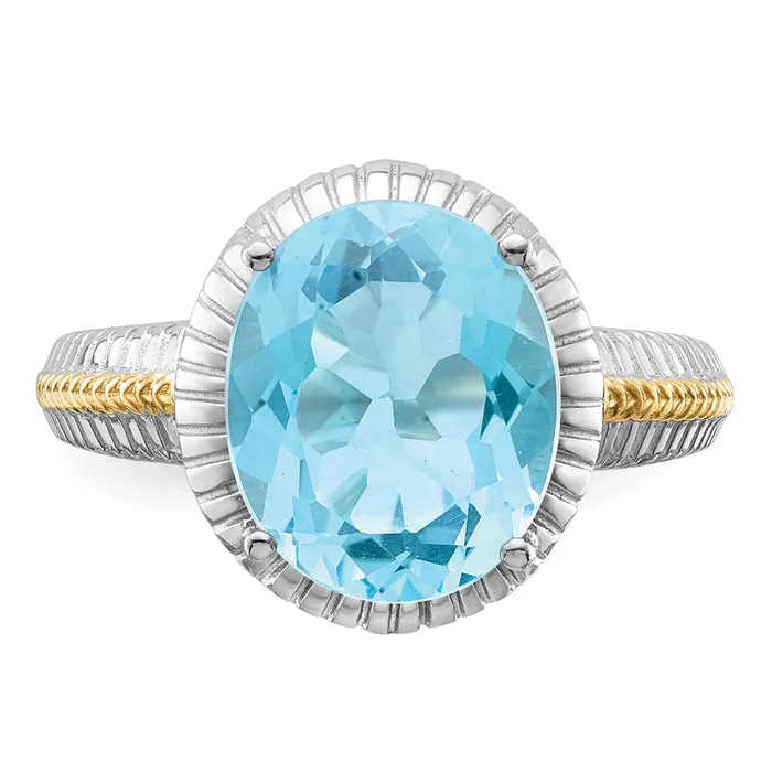 Rings Sterling Silver Rhodium w Flash Goldplate Sky Blue Topaz Ring Goldia