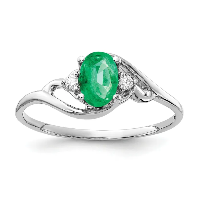 Solid 14k White Gold 6x4mm Oval Simulated Emerald VS CZ Ring Goldia Rings