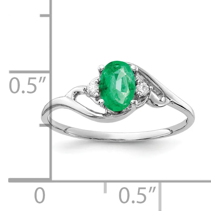 Solid 14k White Gold 6x4mm Oval Simulated Emerald VS CZ Ring Goldia Rings
