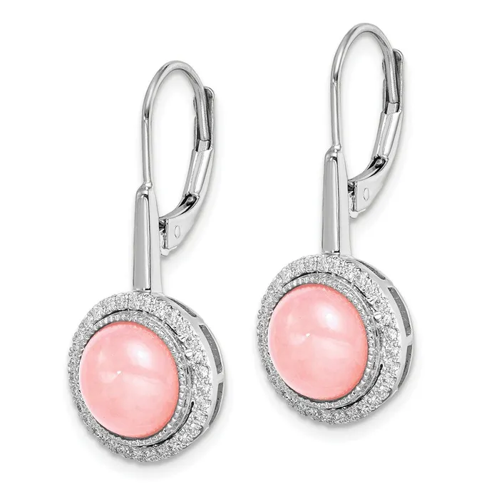 Solid 14k White Gold Rose Quartz and Simulated CZ LeverbacK Earrings Goldia Earrings Solid 14k White Gold Rose Quartz and Simulated CZ LeverbacK Earrings Goldia Earrings