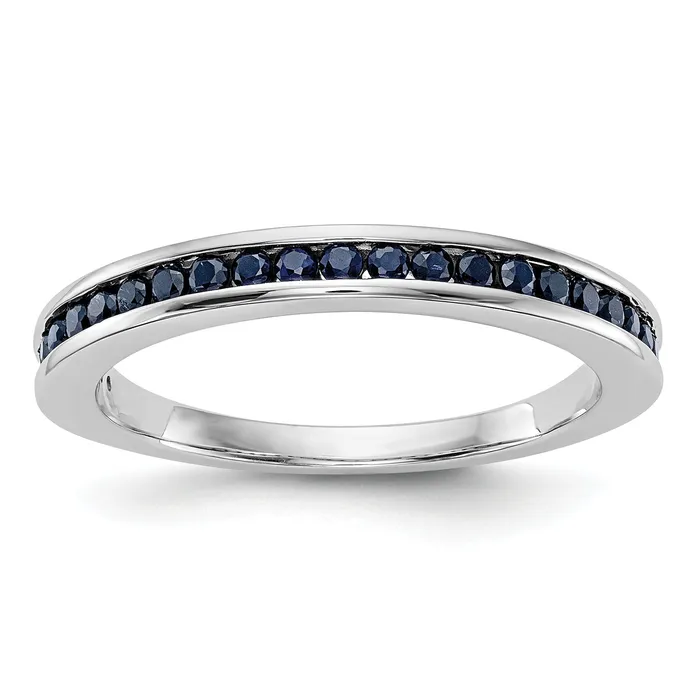 Solid 14k White Gold Simulated Sapphire Band Goldia Rings