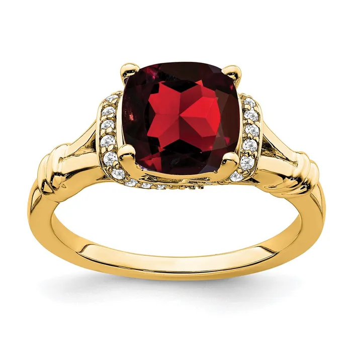 Solid 14k Yellow Gold Simulated Garnet and CZ Ring Goldia Rings