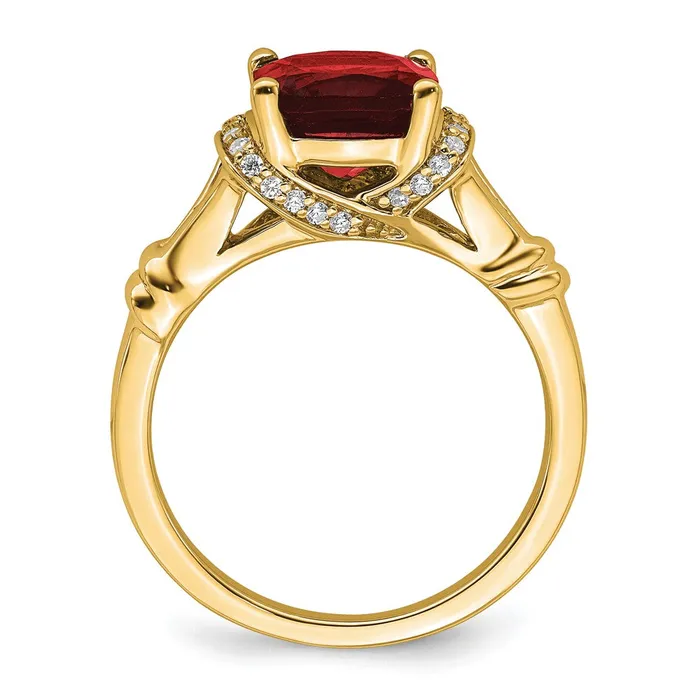 Solid 14k Yellow Gold Simulated Garnet and CZ Ring Goldia Rings