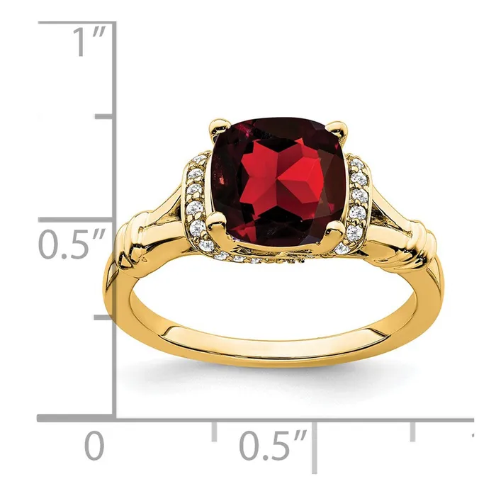 Solid 14k Yellow Gold Simulated Garnet and CZ Ring Goldia Rings