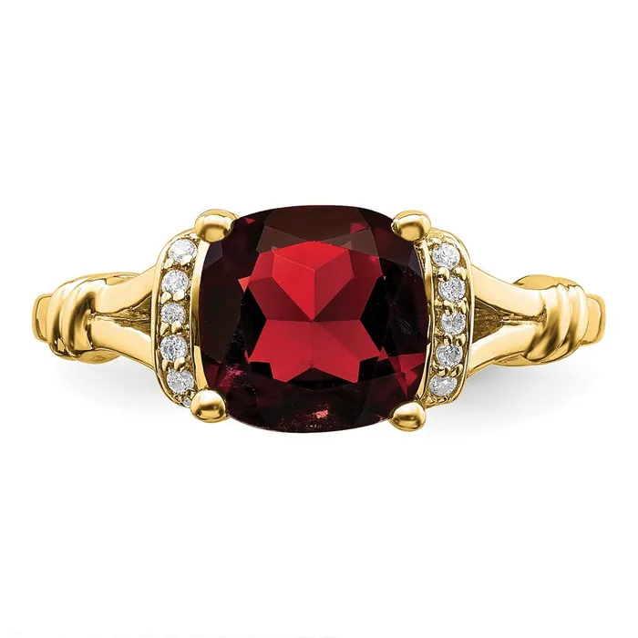 Solid 14k Yellow Gold Simulated Garnet and CZ Ring Goldia Rings
