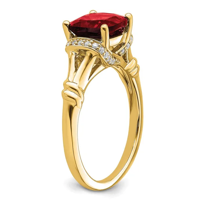 Solid 14k Yellow Gold Simulated Garnet and CZ Ring Goldia Rings