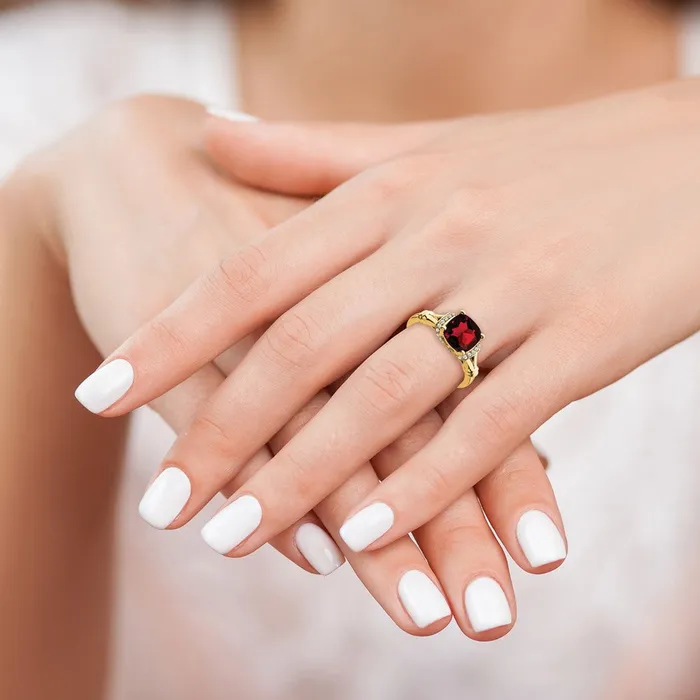 Solid 14k Yellow Gold Simulated Garnet and CZ Ring Goldia Rings