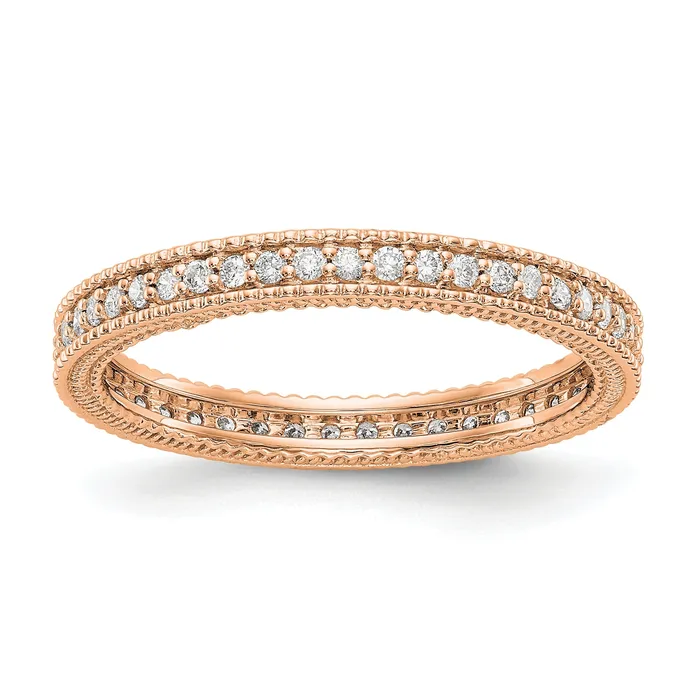 Solid Real 14k Rose Gold Polished 13CT Milgrain Edge CZ Eternity Wedding Band Ring Goldia Rings Solid Real 14k Rose Gold Polished 13CT Milgrain Edge CZ Eternity Wedding Band Ring Goldia Rings