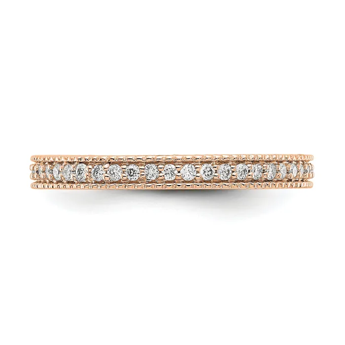 Solid Real 14k Rose Gold Polished 13CT Milgrain Edge CZ Eternity Wedding Band Ring Goldia Rings