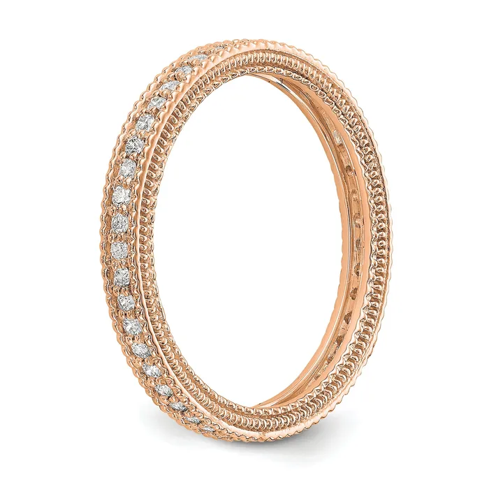 Solid Real 14k Rose Gold Polished 13CT Milgrain Edge CZ Eternity Wedding Band Ring Goldia Rings