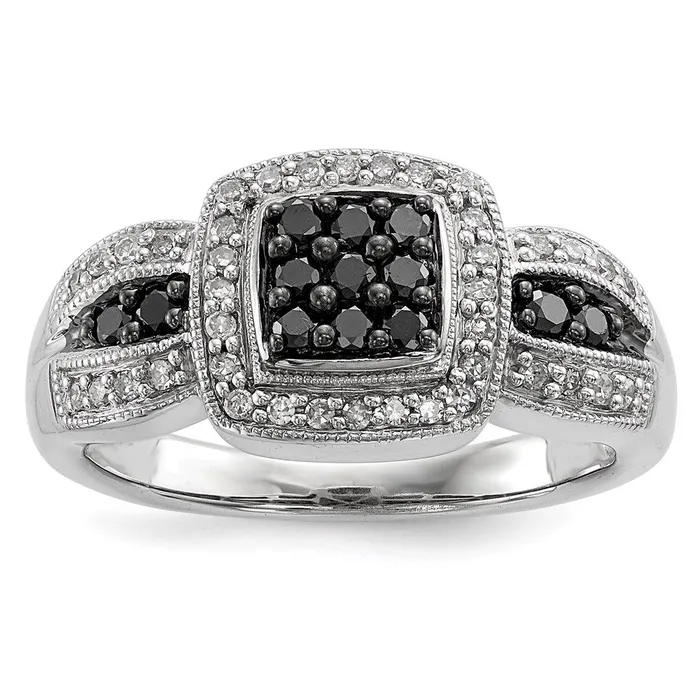 Sterling Silver Black Diamond Square Ring Goldia Rings