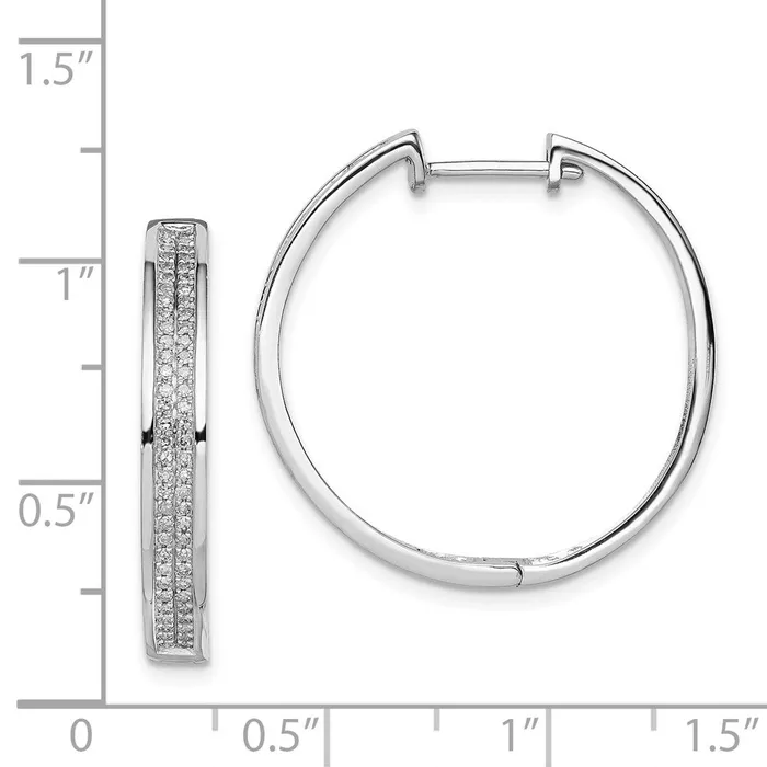 Sterling Silver Rhodium Diamond Round Hinged Hoop Earrings Goldia Earrings