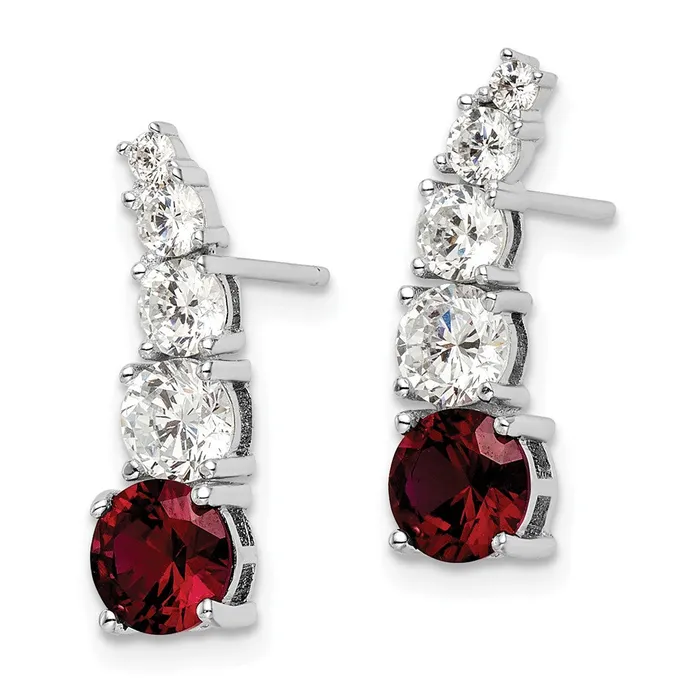 Sterling Silver Rhodiumplated Created Ruby and CZ Post Dangle Earrings Goldia Earrings
