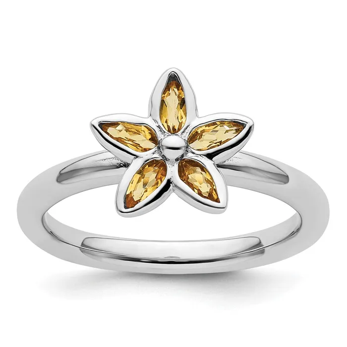 Sterling Silver Stackable Expressions Citrine Flower Ring Goldia Rings