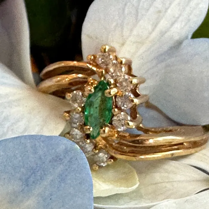 14 Karat Yellow Gold Marquise Cut Emerald Ring 20001919 ONeills Estate Jewelry Rings 14 Karat Yellow Gold Marquise Cut Emerald Ring 20001919 ONeills Estate Jewelry Rings
