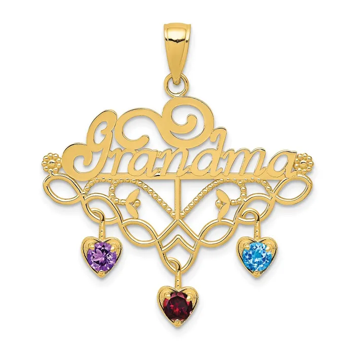 14k GRANDMA Birthstone Charm Holder Pendant TreasureFineJewelers Charm Necklaces