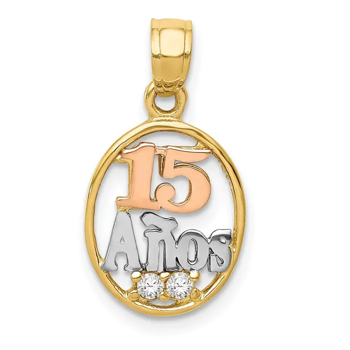 14k Twotone wWhite Rhodium CZ 15 Anos Pendant TreasureFineJewelers Rings 14k Twotone wWhite Rhodium CZ 15 Anos Pendant TreasureFineJewelers Rings