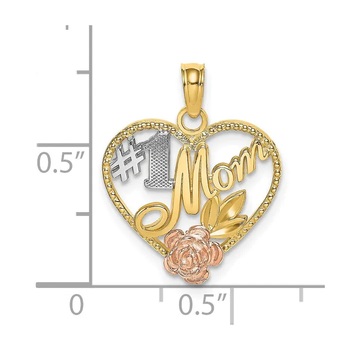 14k Twotone White Rhodium Textured 1 Mom Heart Charm TreasureFineJewelers Rings