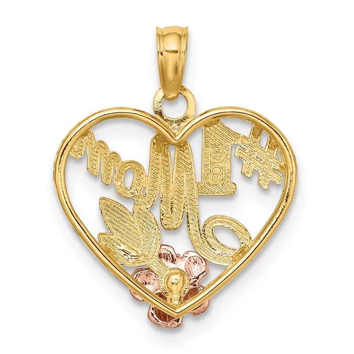 14k Twotone White Rhodium Textured 1 Mom Heart Charm TreasureFineJewelers Rings