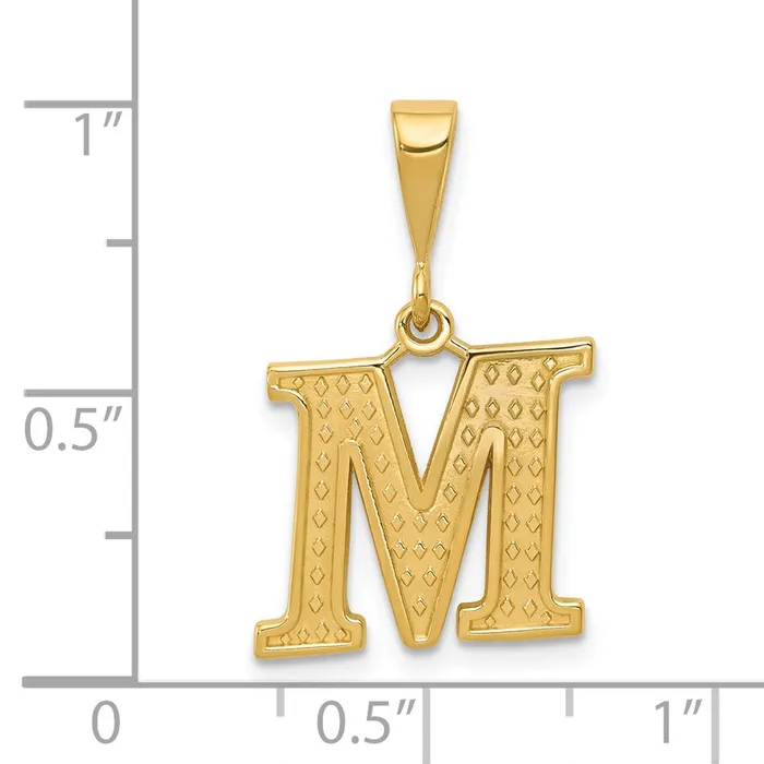 14k Yellow Gold Textured Initial M Charm TreasureFineJewelers Charm Necklaces