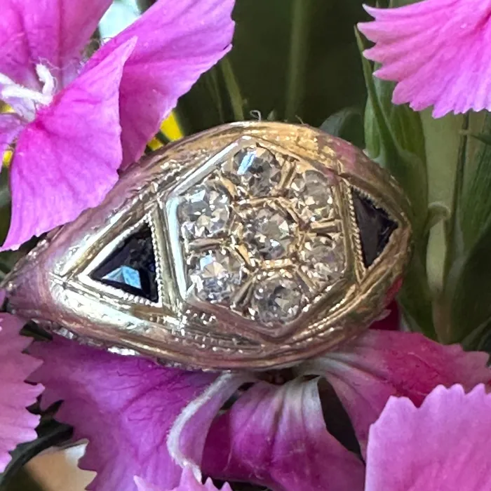 18 Karat White Gold Art Deco Diamond and Sapphire Ring 13000435 ONeills Estate Jewelry Rings 18 Karat White Gold Art Deco Diamond and Sapphire Ring 13000435 ONeills Estate Jewelry Rings