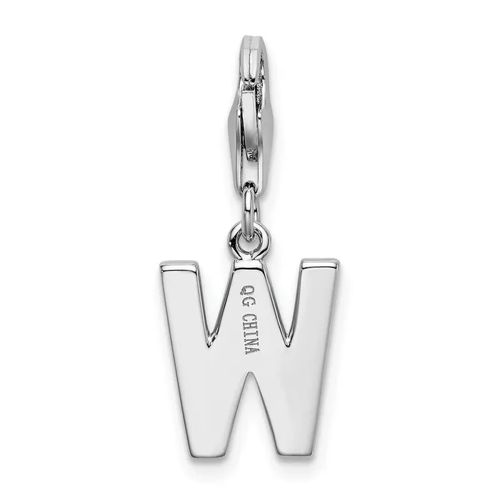 Amore La Vita Sterling Silver Rhodiumplated Polished CZ Letter W Initial Charm with Fancy Lobster Clasp TreasureFineJewelers Necklaces