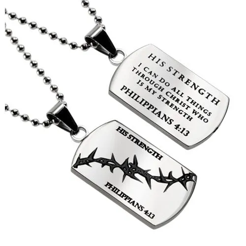 Bracelets North Arrow Shop Philippians 413 HIS STRENGTH Christian Dog Tag with Crown of Thorns Stainless Steel Ball Chain Bracelets North Arrow Shop Philippians 413 HIS STRENGTH Christian Dog Tag with Crown of Thorns Stainless Steel Ball Chain