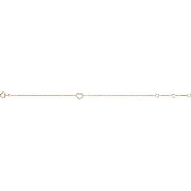 Bracelets TreasureFineJewelers 14K Rose Gold 06 CTW Natural Diamond Heart 67 Bracelet
