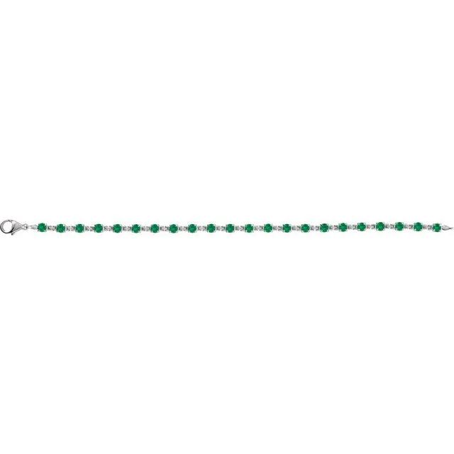 Bracelets TreasureFineJewelers 14K White Gold LabGrown Emerald 7 14 Line Bracelet