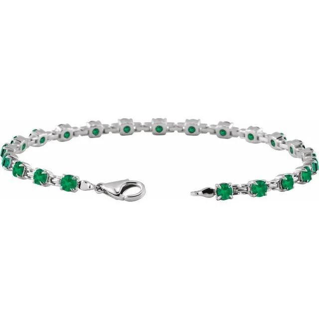 Bracelets TreasureFineJewelers 14K White Gold LabGrown Emerald 7 14 Line Bracelet