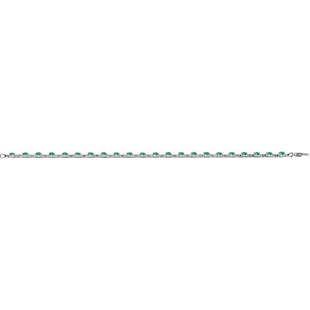 Bracelets TreasureFineJewelers 14K White Gold LabGrown Emerald 7 14 Line Bracelet