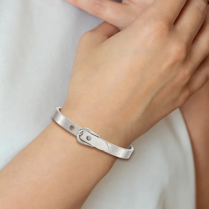 Bracelets TreasureFineJewelers Chisel Stainless Steel Brushed and Polished Belt Hinged Bracelet