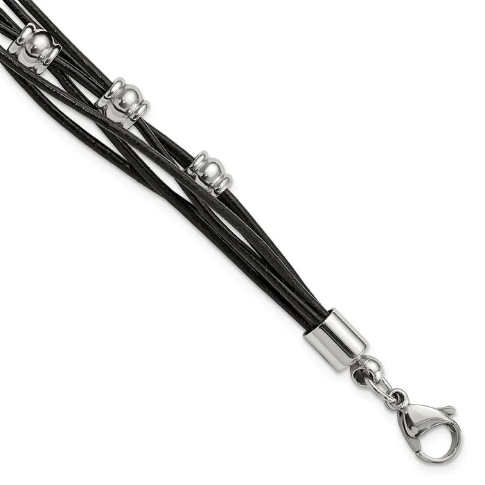 Bracelets TreasureFineJewelers Chisel Stainless Steel Polished Beaded MultiStrand Black Leather 75 inch Bracelet with 75 inch Extension Bracelets TreasureFineJewelers Chisel Stainless Steel Polished Beaded MultiStrand Black Leather 75 inch Bracelet with 75 inch Extension