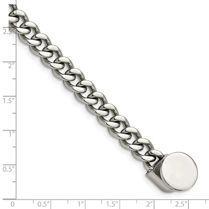 Bracelets TreasureFineJewelers Chisel Stainless Steel Polished Curb Chain with Black Braided Leather Hook 825 inch Bracelet
