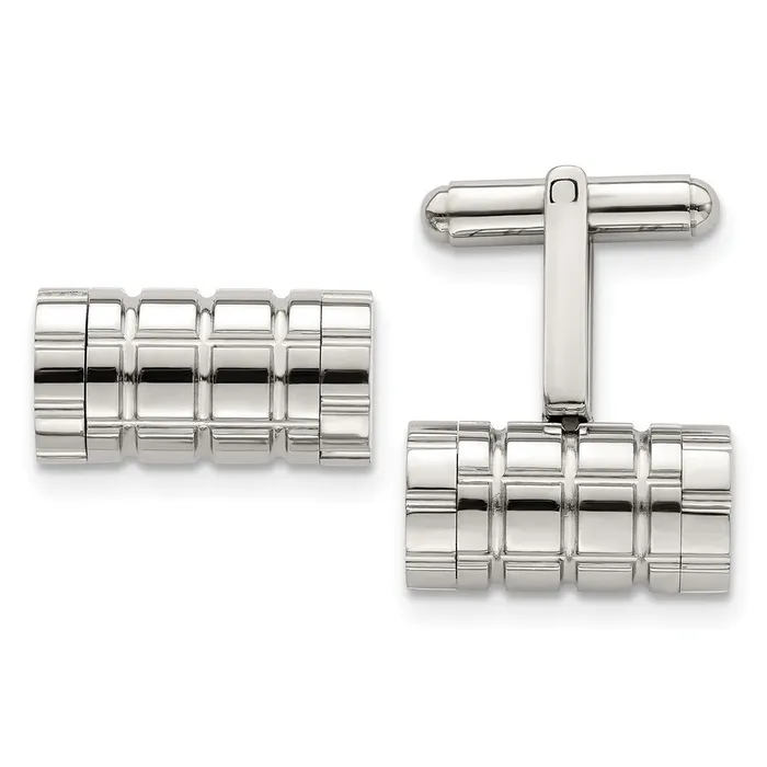 Bracelets TreasureFineJewelers Chisel Stainless Steel Polished Grooved Cylinder Cufflinks Bracelets TreasureFineJewelers Chisel Stainless Steel Polished Grooved Cylinder Cufflinks